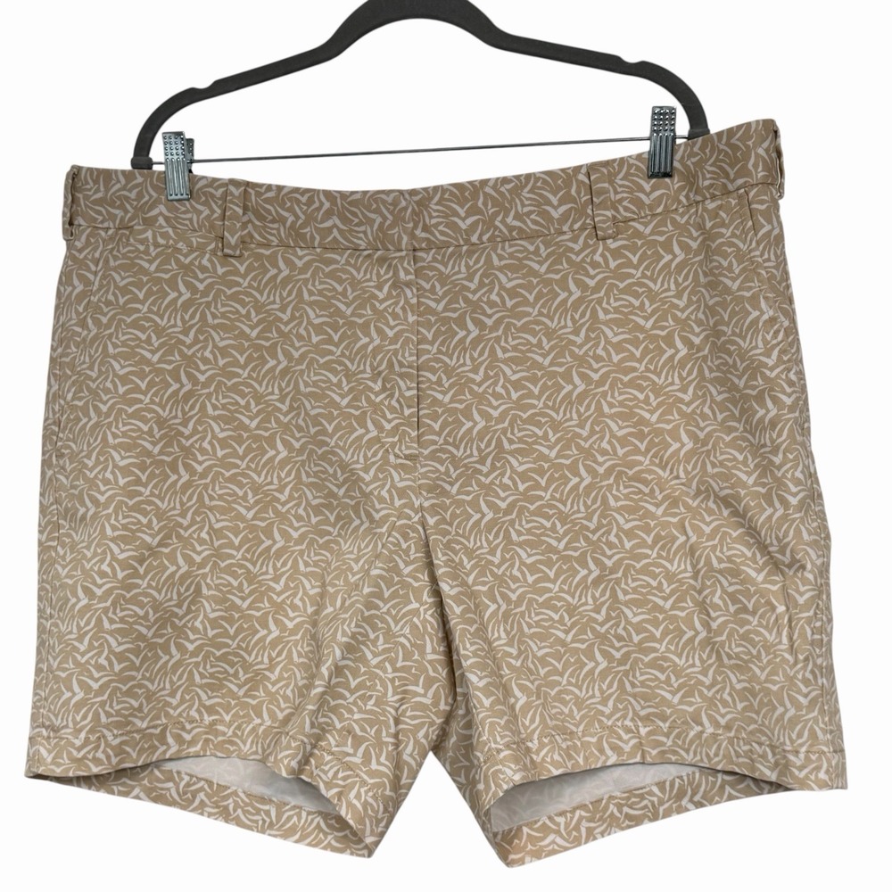 Lands End Women's 18W Mid Rise Shorts Beige White Print Stretch Chino Plus Size